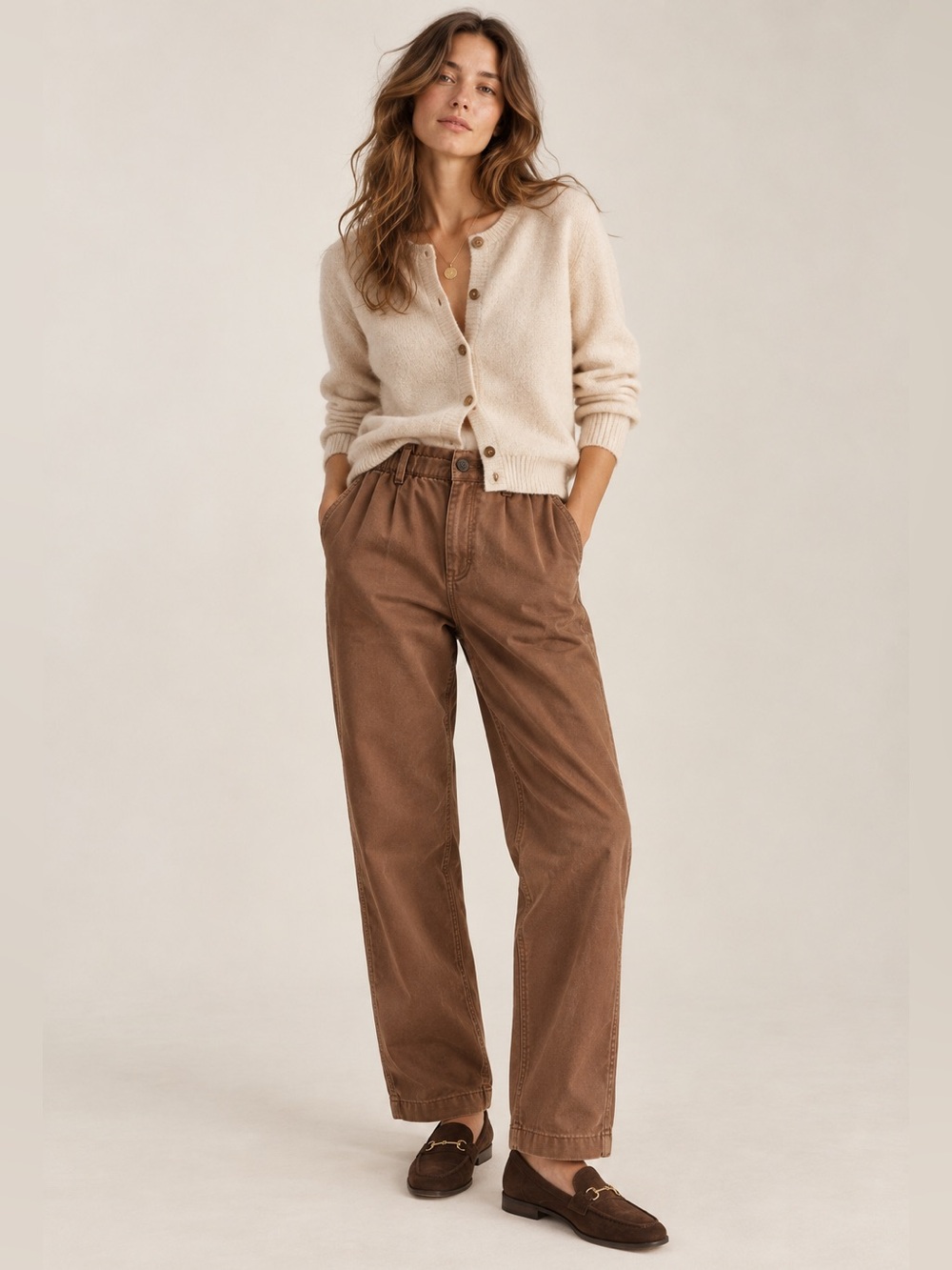 GAP Brown Paperbag Waist Cotton Blend Straight Leg Pants Size Small
